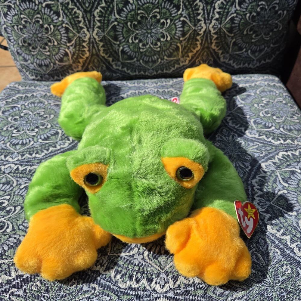 Ty Large Plush Beanie Buddy SMOOCHY the Frog 15" MWMTs Stuffed Animal Toy